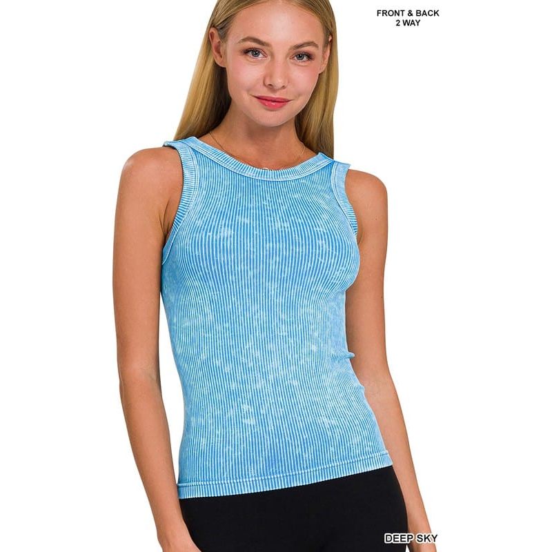 2 Way Neckline Washed Ribbed Cropped Tank Top