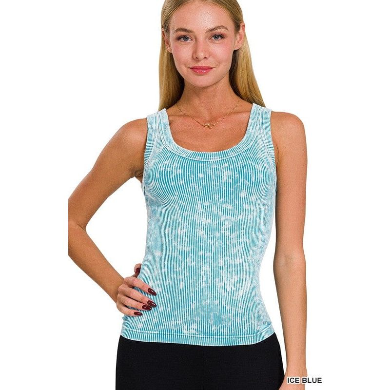 2 Way Neckline Washed Ribbed Cropped Tank Top