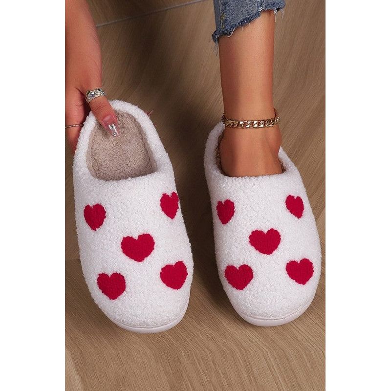White Valentines Day Hearts Print Plush Slippers