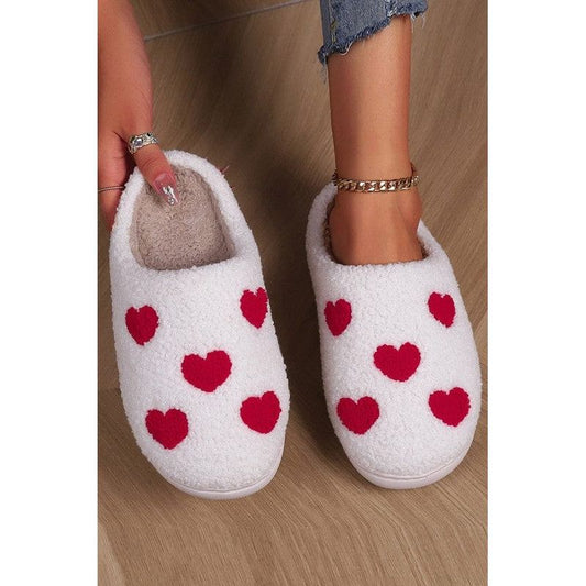 White Valentines Day Hearts Print Plush Slippers