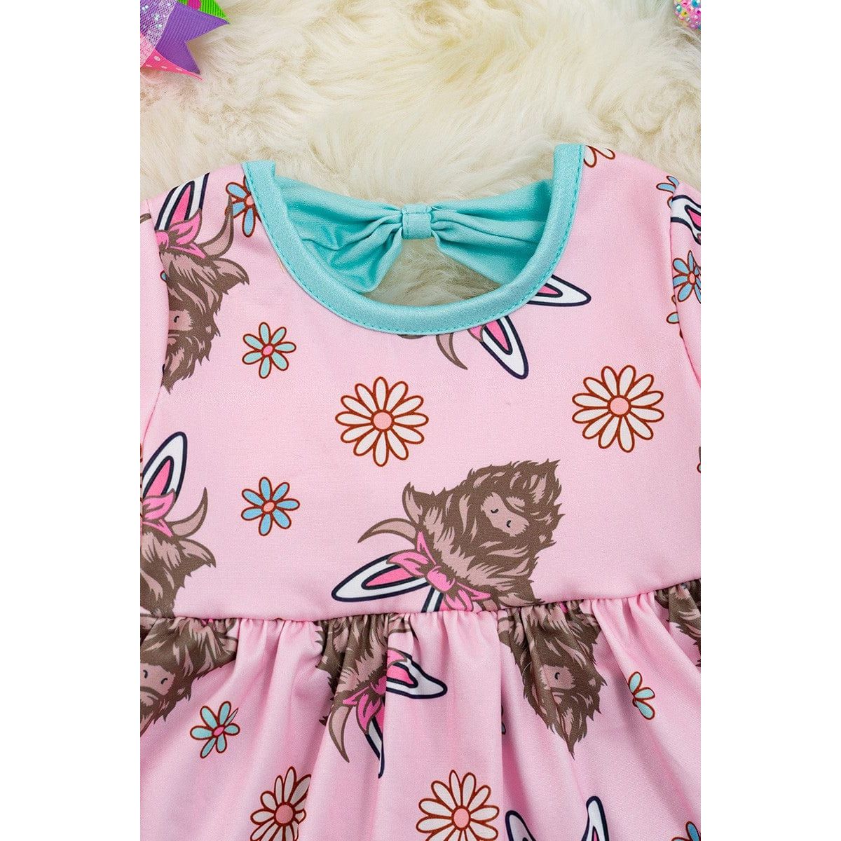 Highland Cow With Easter Ears Baby Dress