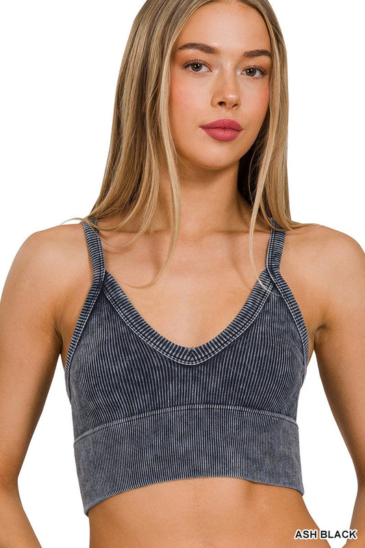 Washed Ribbed Seamless V-neck Cropped Cami Top