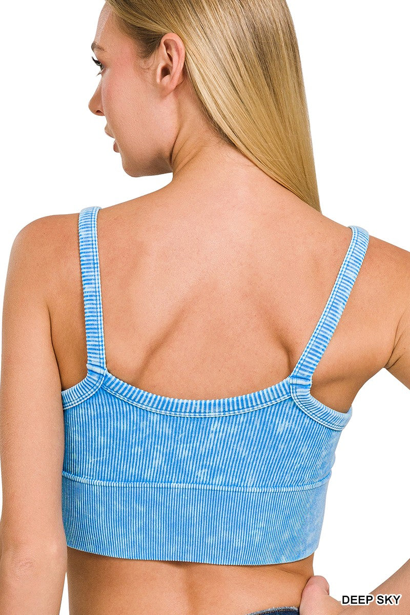 Washed Ribbed Seamless V-neck Cropped Cami Top