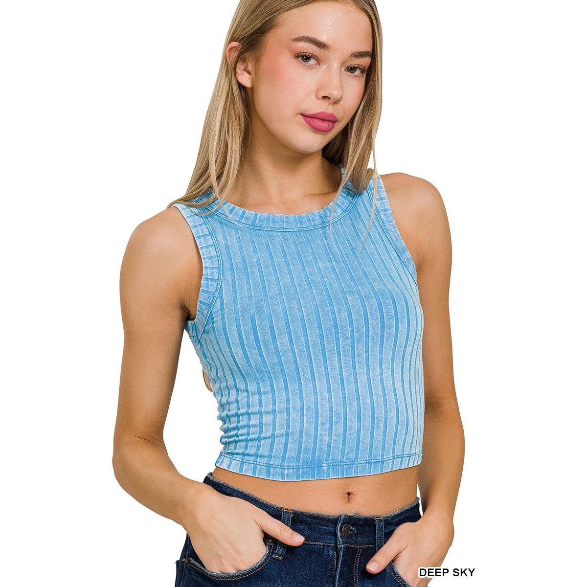Ribbed Sleeveless Cropped Tank Top