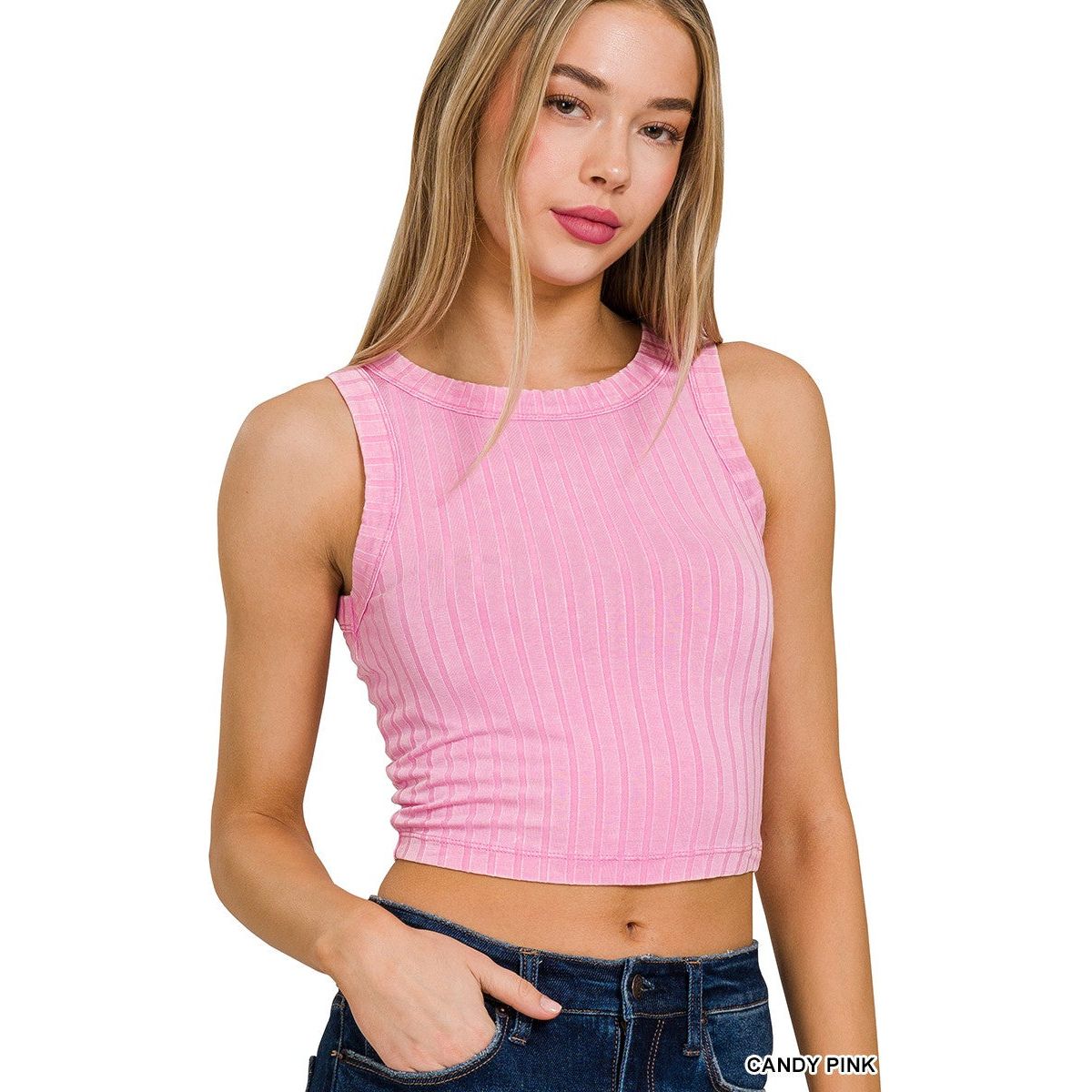 Ribbed Sleeveless Cropped Tank Top