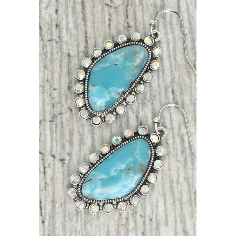 Western Turquoise Ab Rhinestone Slab Earrings
