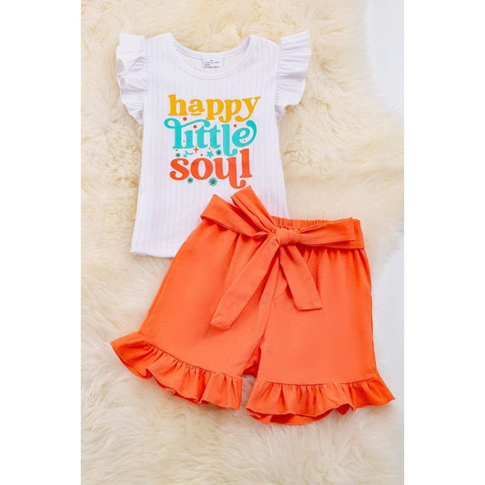 Angel Sleeve Top Orange Shorts With Ruffle Hem