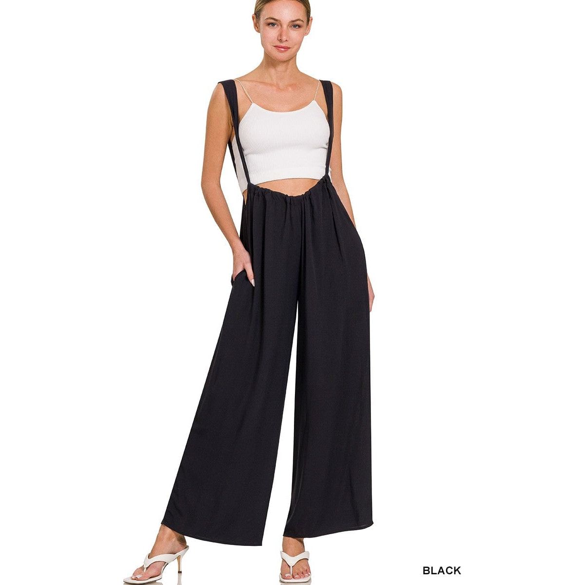 Woven Tie Back Suspender Jumpsuit With Pockets