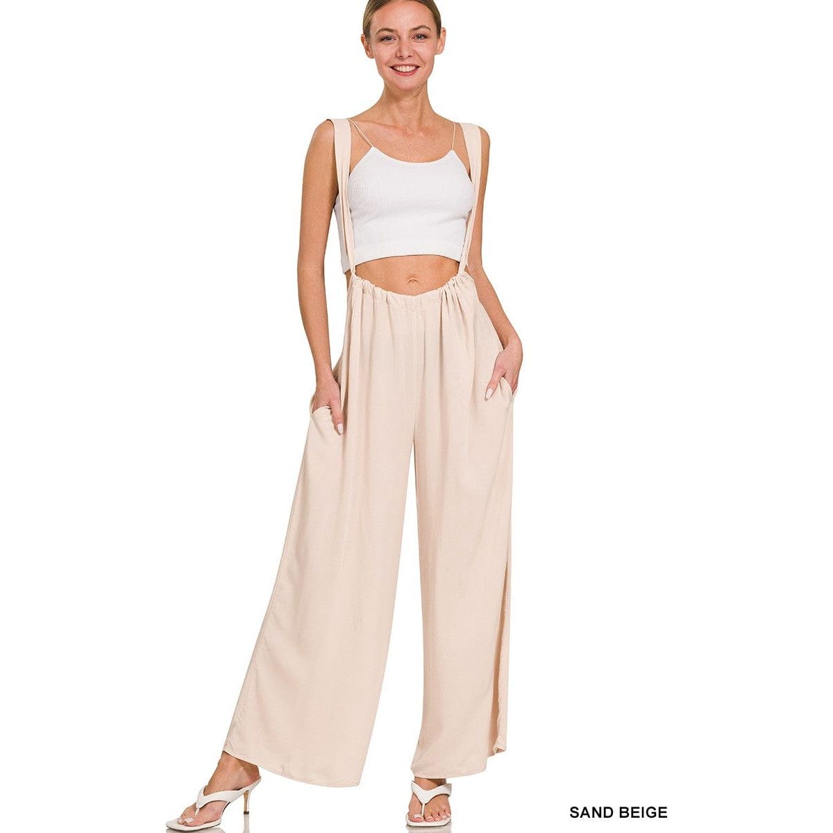 Woven Tie Back Suspender Jumpsuit With Pockets