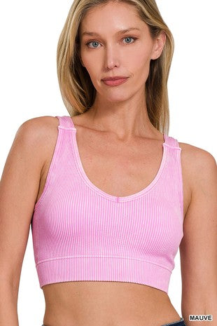 Stone Washed Ribbed Seamless Padded Tank Top