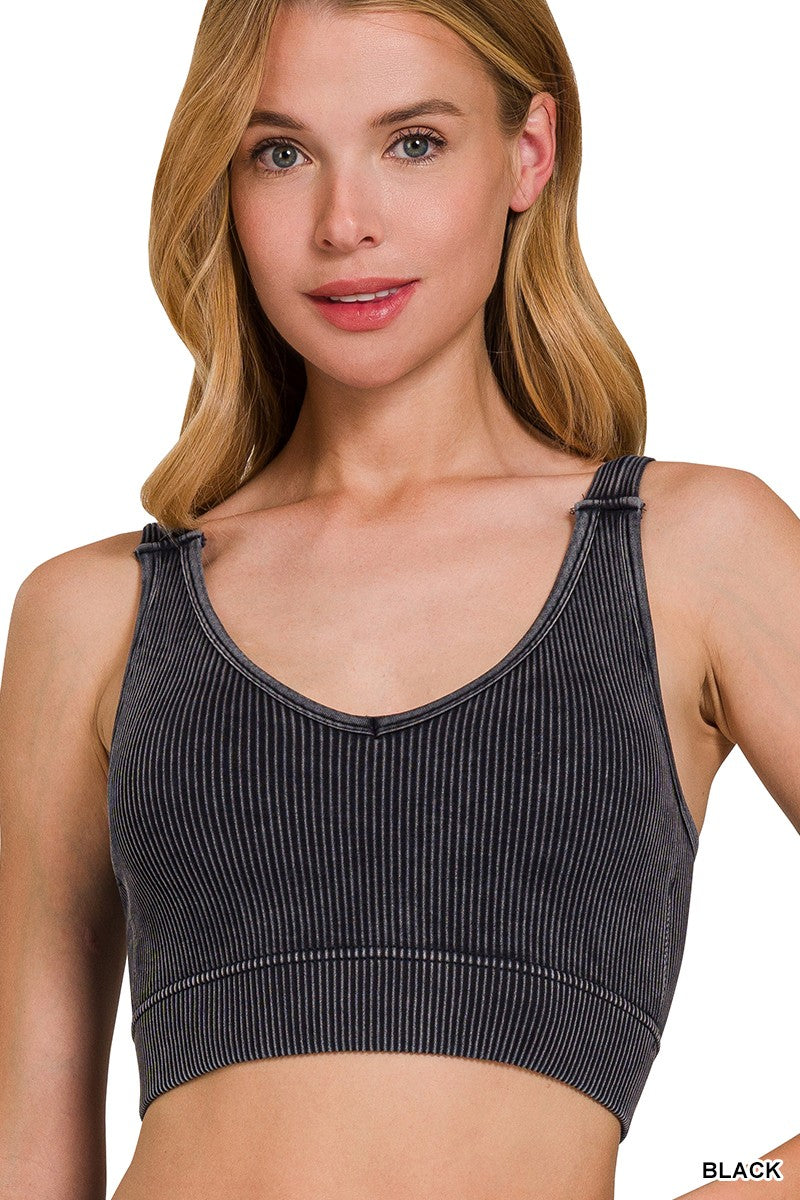 Stone Washed Ribbed Seamless Padded Tank Top