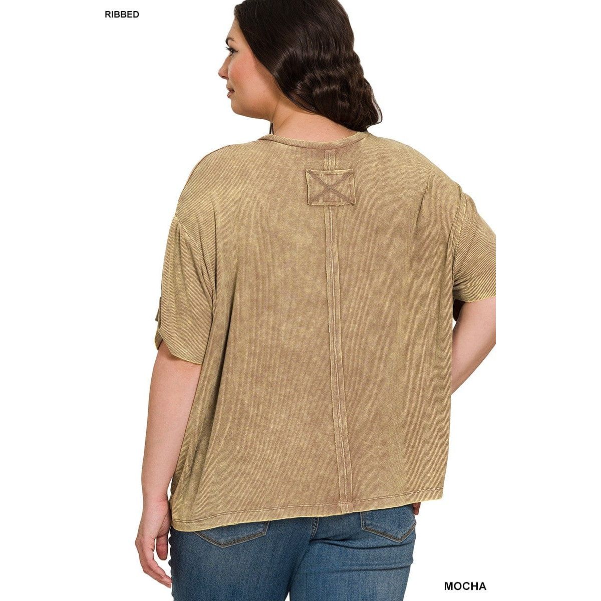 Plus Washed Ribbed Short Sleeve Round Neck Top