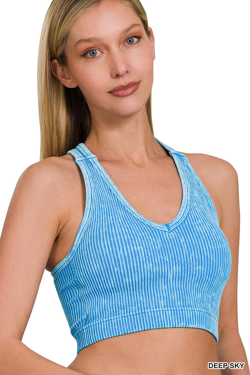 Stone Washed Seamless Racerback Tank Top with Bra Pads