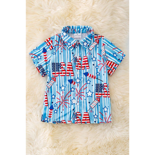 Patriotic Usa Printed Button Up Shirt
