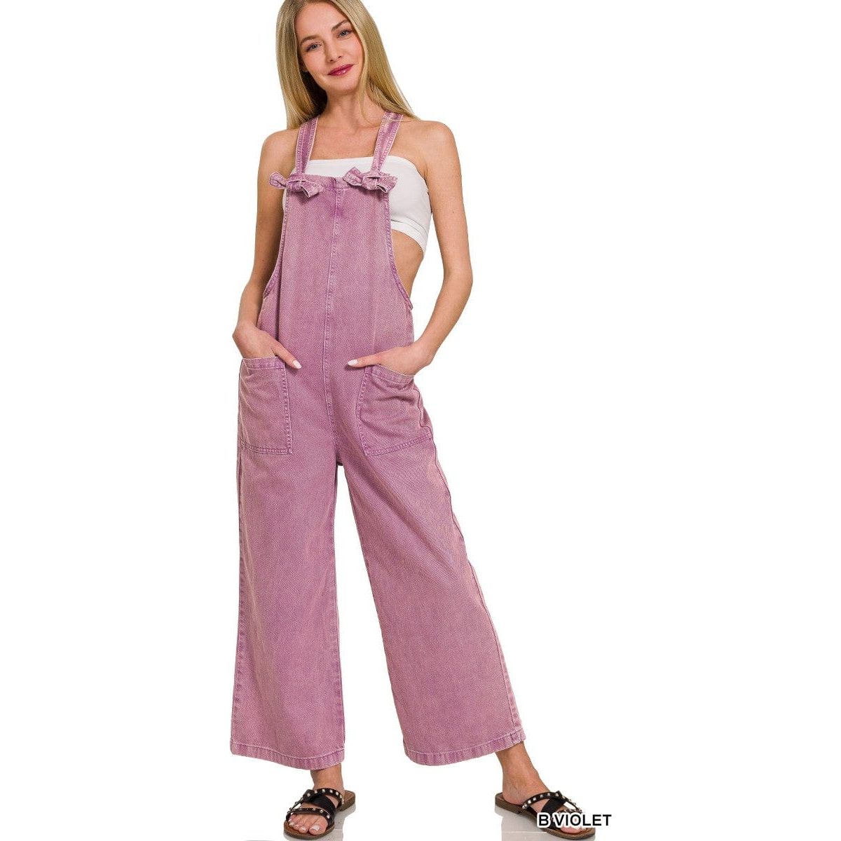 Washed Knot Strap Pockets Jumpsuit