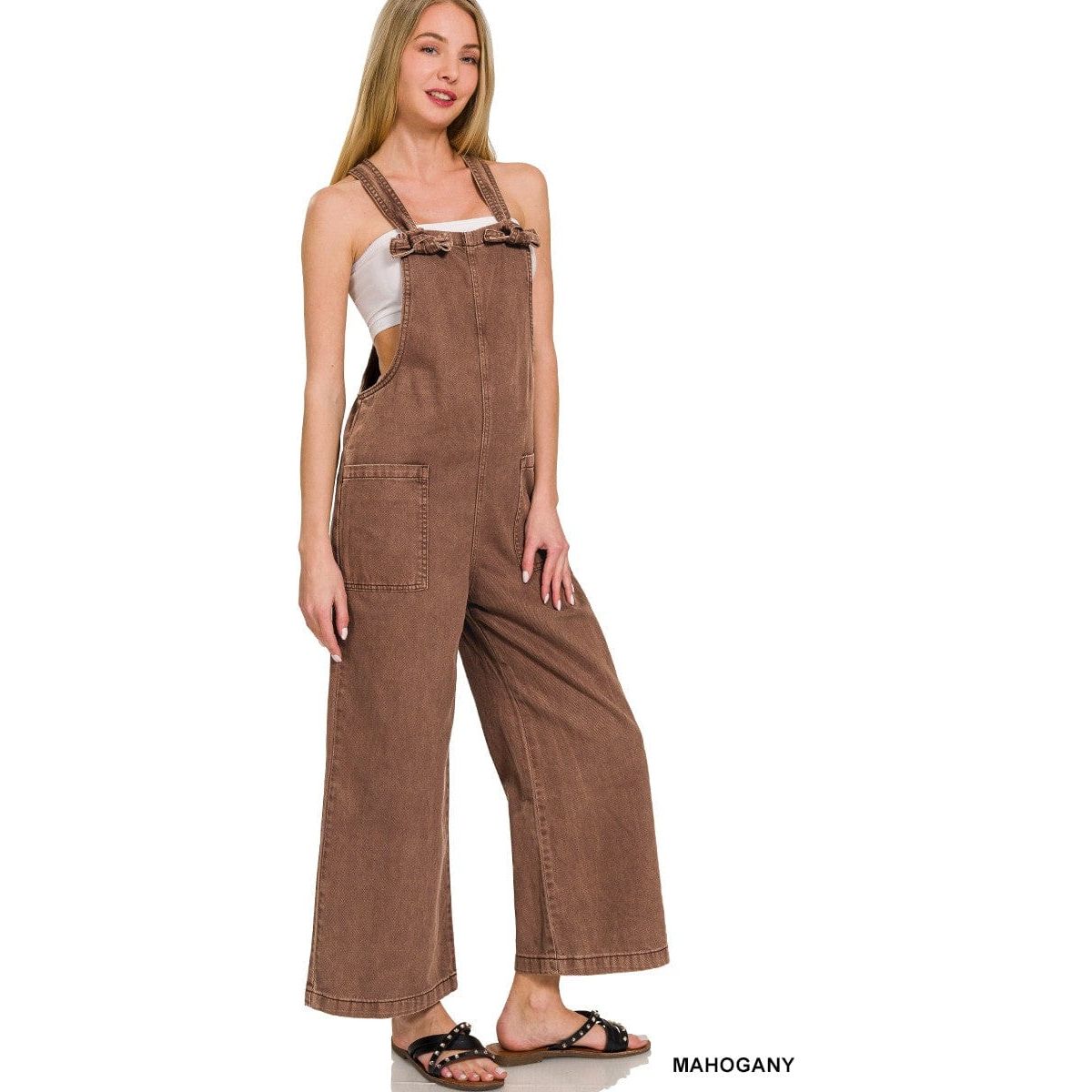 Washed Knot Strap Pockets Jumpsuit