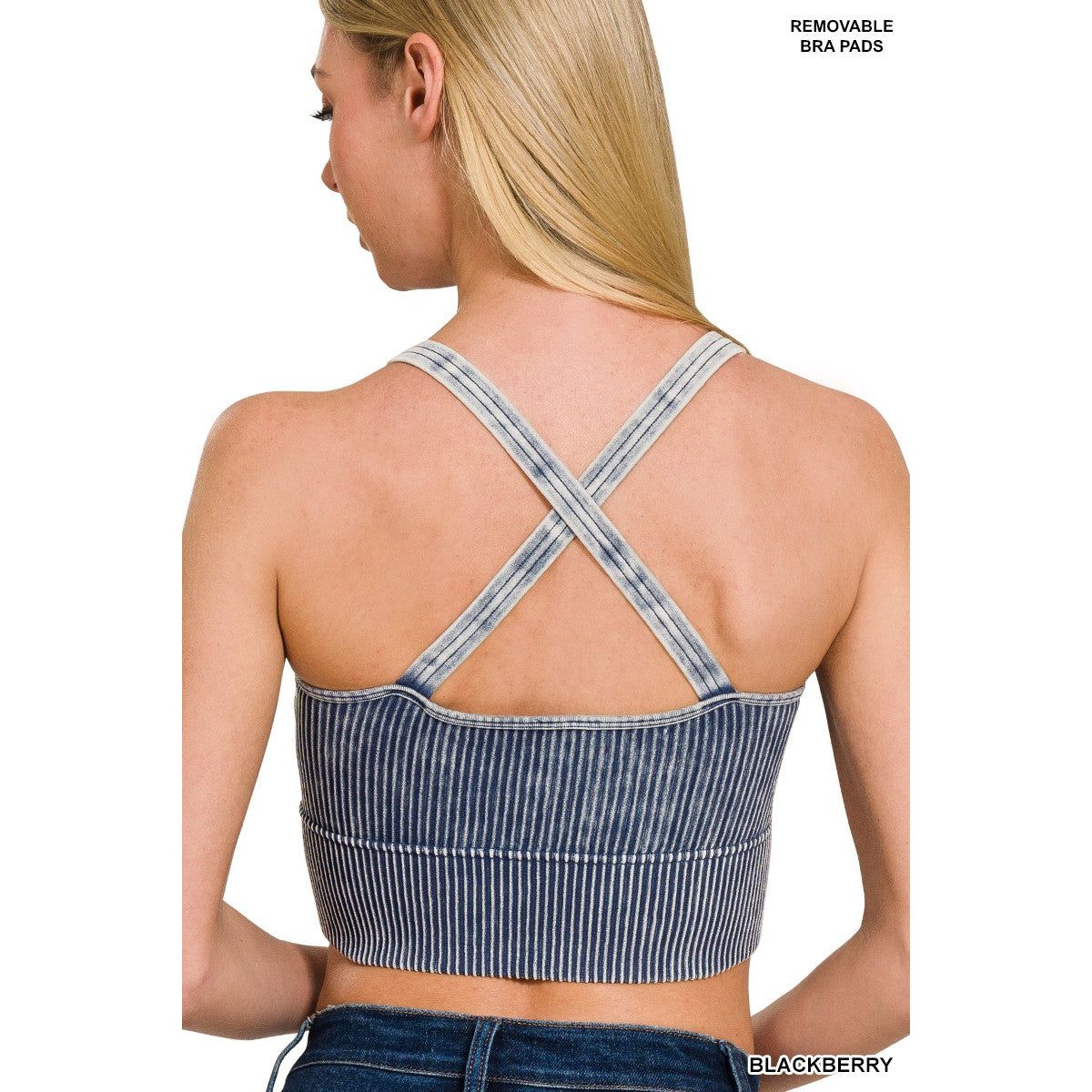V Neck Washed rib Seamless Bra Padded Tank Top