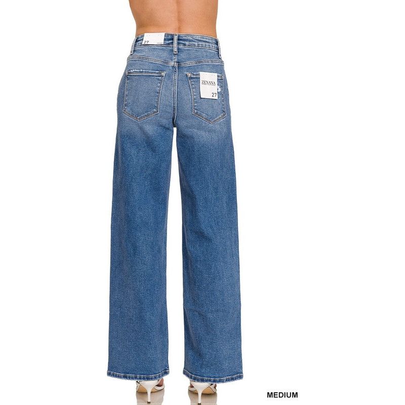 HIGH WAIST STRAIGHT LEG MEDIUM WASH DENIM PANTS
