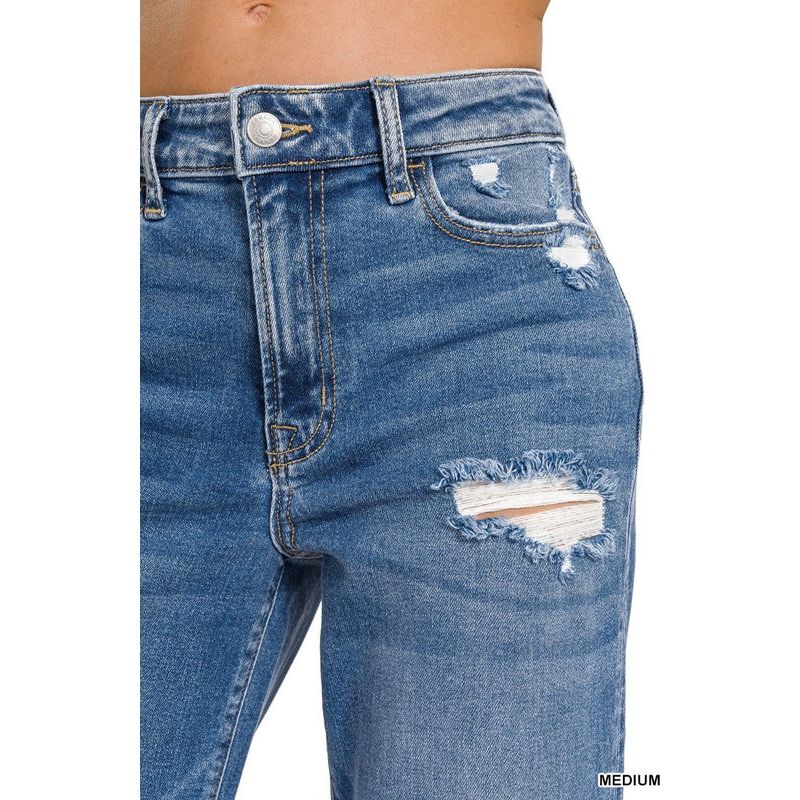 HIGH WAIST STRAIGHT LEG MEDIUM WASH DENIM PANTS