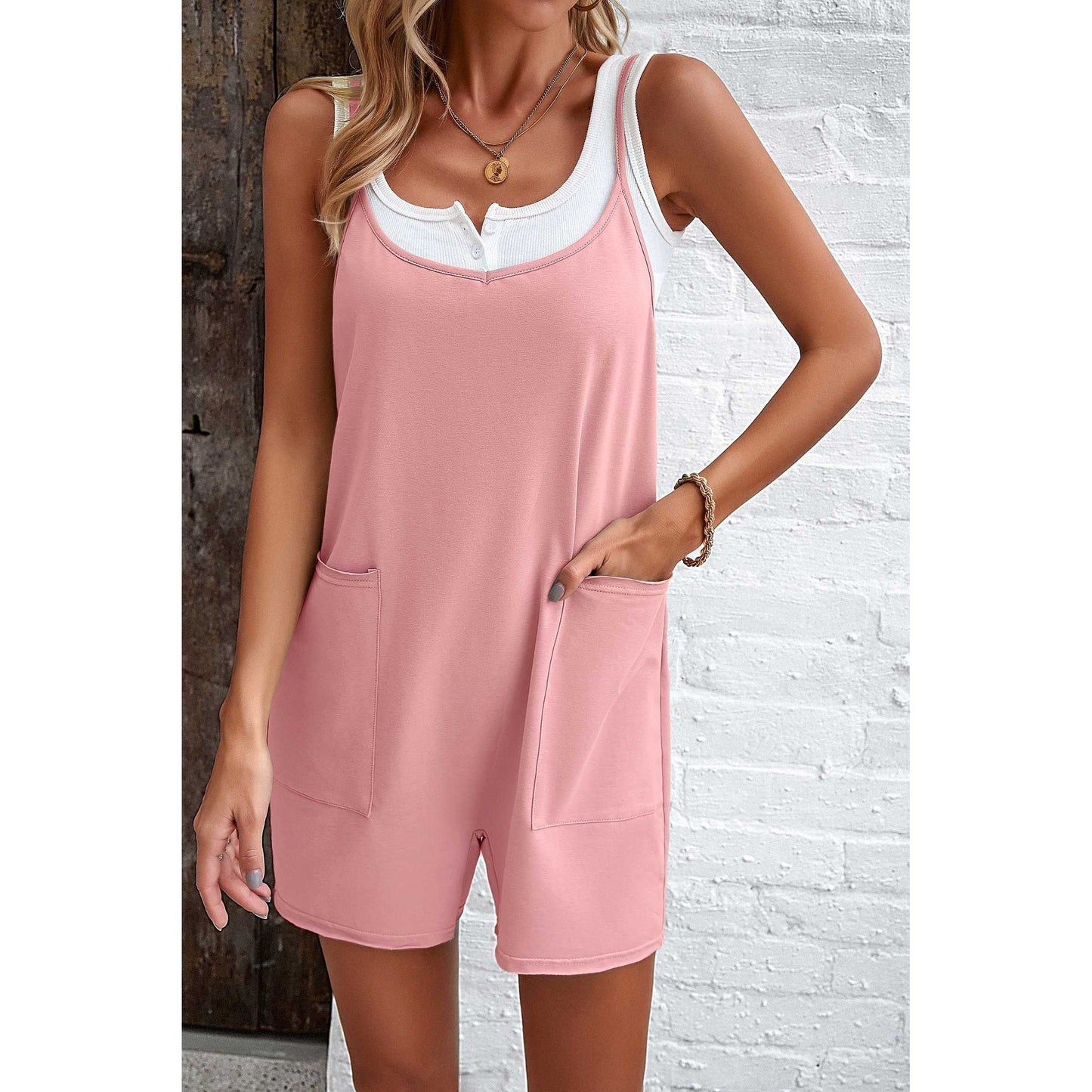 Spaghetti Strap Romper with Pocket