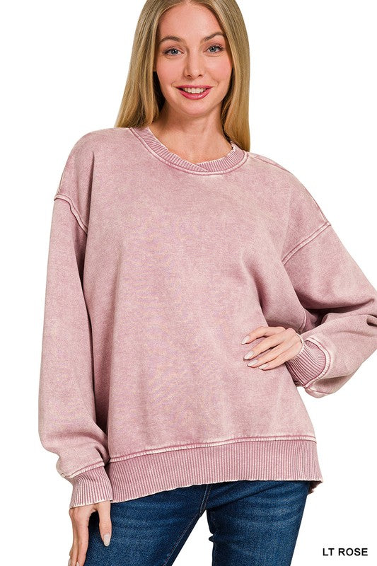 Acid Wash Oversized Fleece Pullover