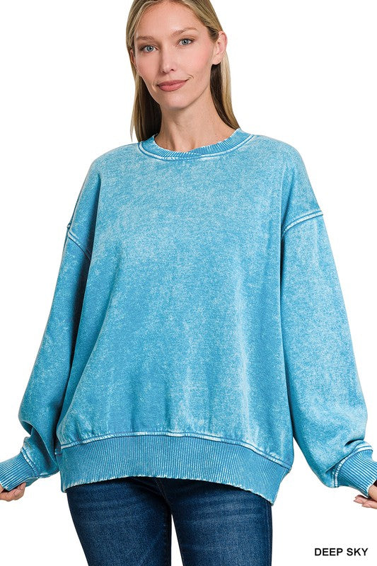 Acid Wash Oversized Fleece Pullover