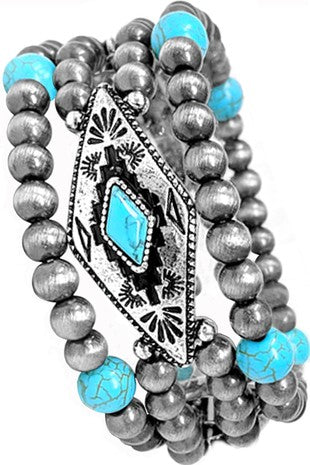 Western Aztec Tq Diamond Navajo Pearl Bracelet