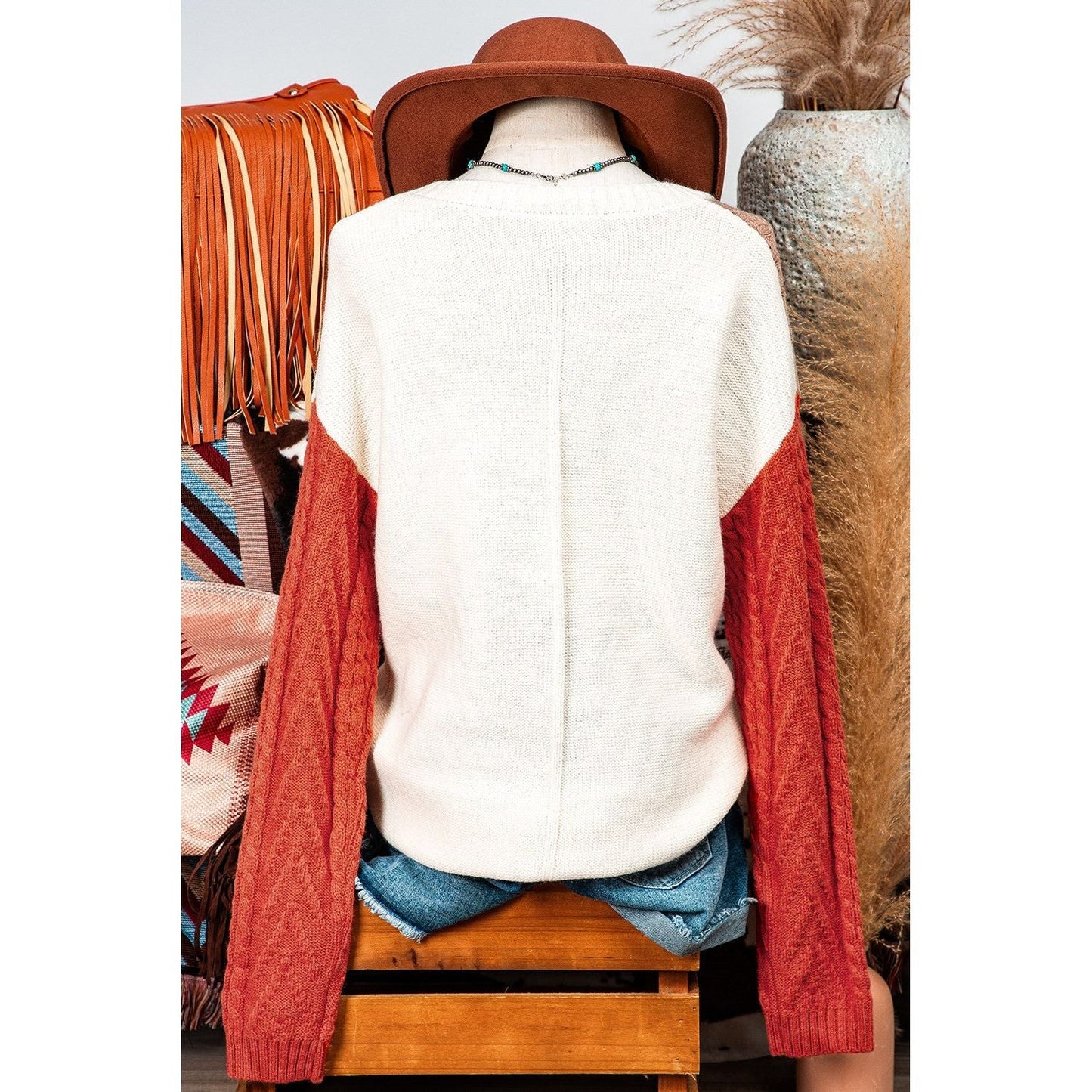 Colorblock Patched Pocket Drop Shoulder Sweater