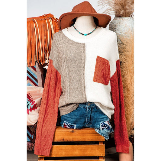 Colorblock Patched Pocket Drop Shoulder Sweater
