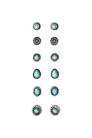 Western Turquoise 6 Pair Earrings set
