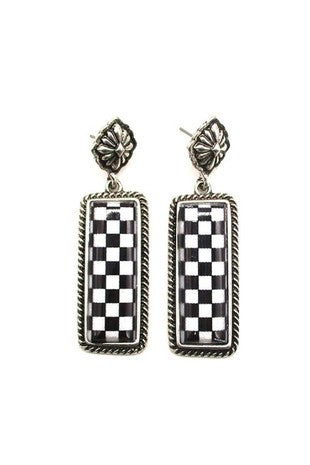 Western Checker Bar Design Earrings