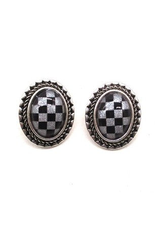 Checker Oval Post Earrings