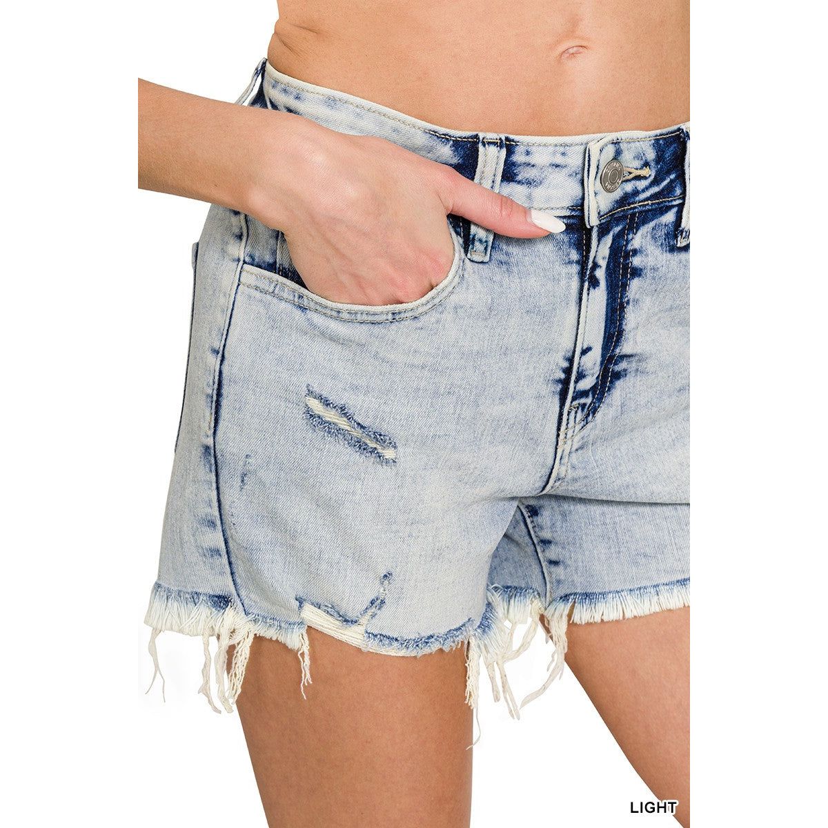 Acid Washed Distressed Hem Short