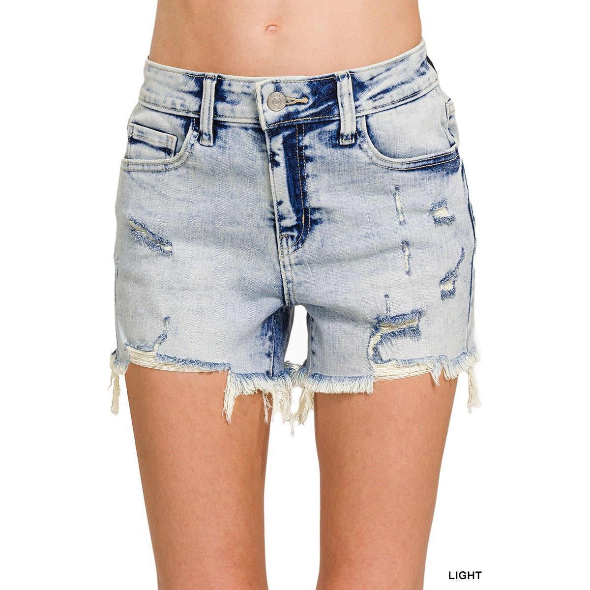 Acid Washed Distressed Hem Short