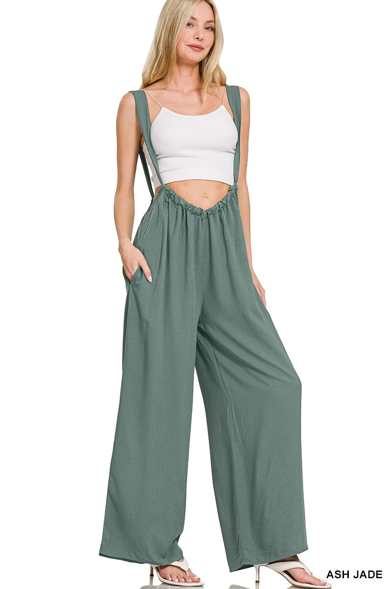 Woven Tie Back Suspender Jumpsuit