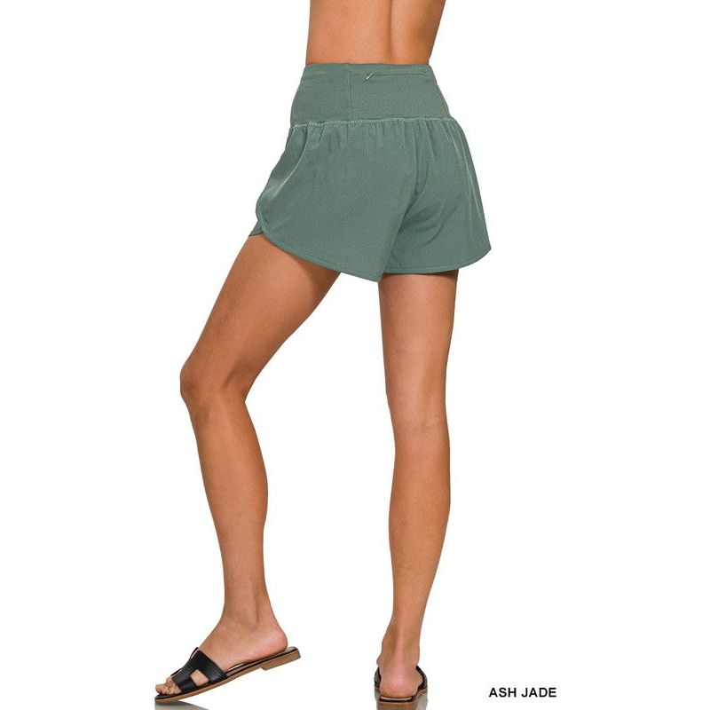HIGH WAISTED ZIPPERED BACK POCKET RUNNING SHORTS