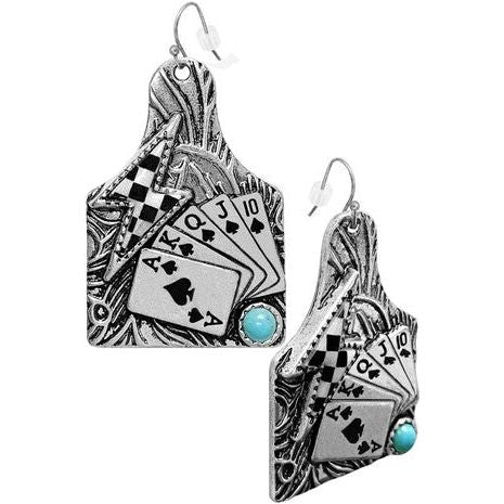 Western Bolt Checker Gemstone Cattle Tag Earring
