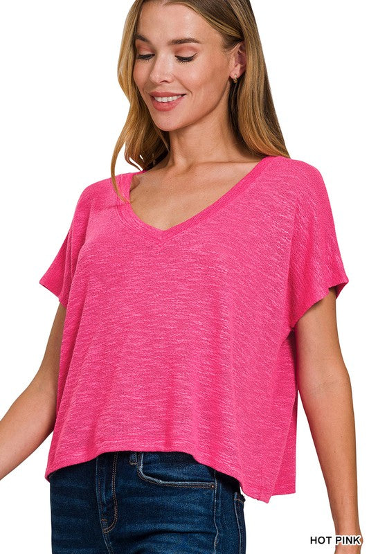 V-neck Drop Shoulder Crop Top