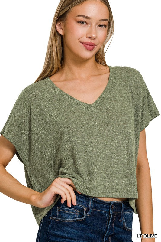 V-neck Drop Shoulder Crop Top