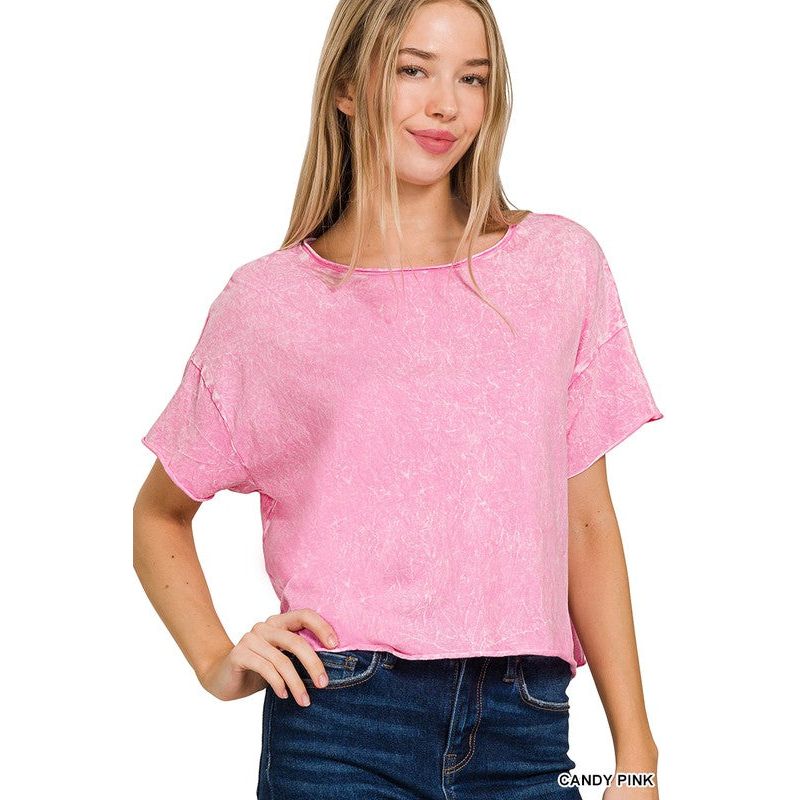 Washed Crew Neck Short Sleeve Crop Box Tee