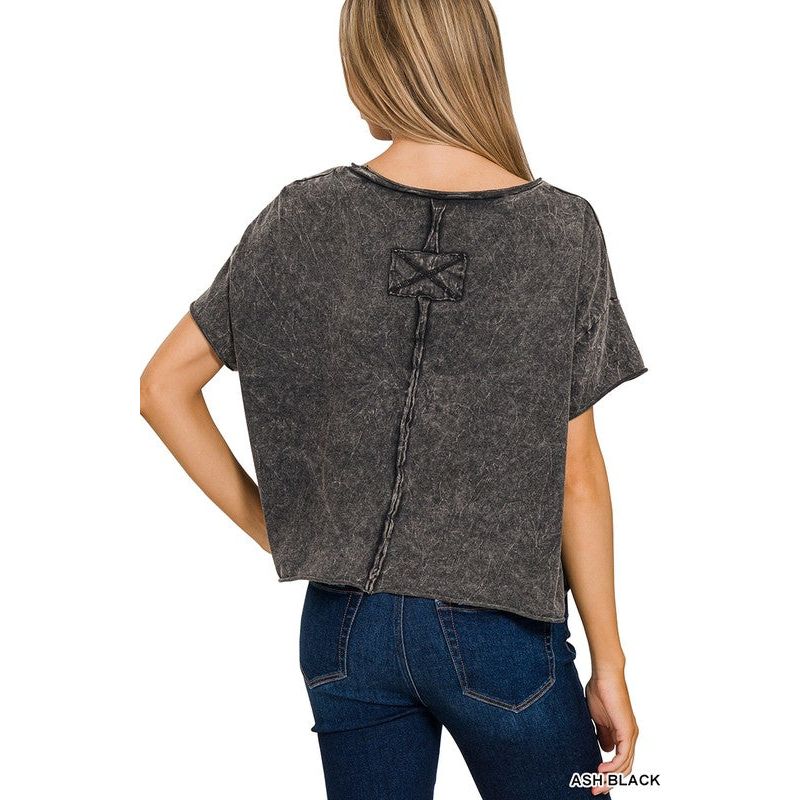 Washed Crew Neck Short Sleeve Crop Box Tee