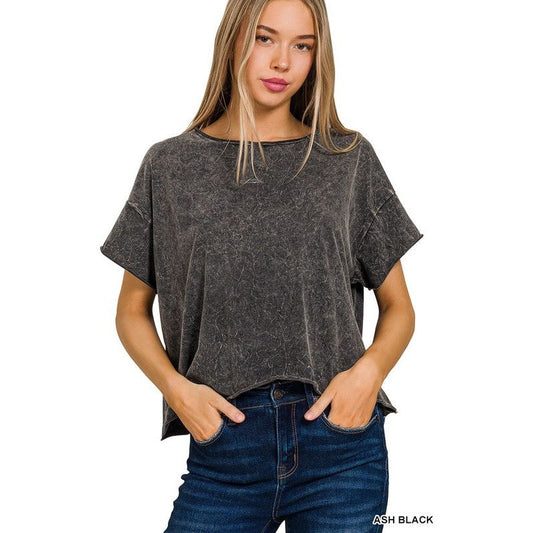 Washed Crew Neck Short Sleeve Crop Box Tee