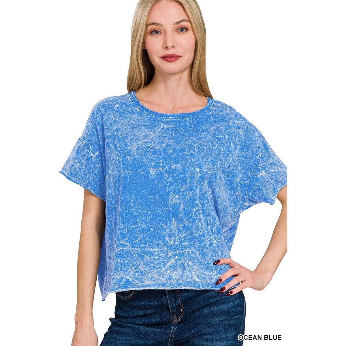 Washed Crew Neck Short Sleeve Crop Box Tee