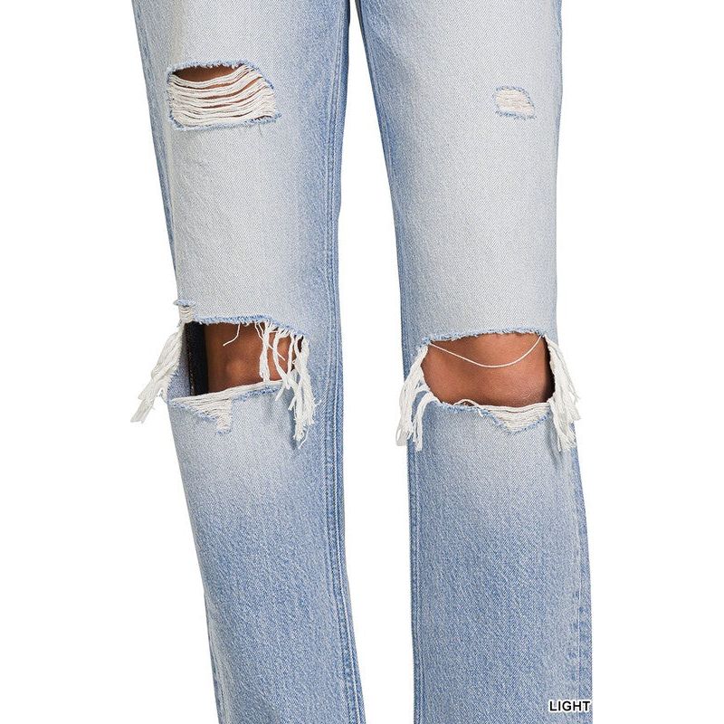 High -Rise Distressed Straight Leg Denim Pants