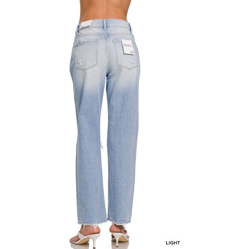 High -Rise Distressed Straight Leg Denim Pants