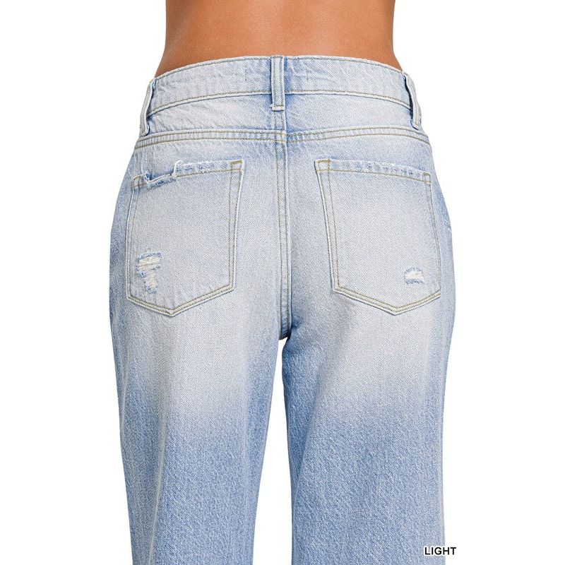 High -Rise Distressed Straight Leg Denim Pants