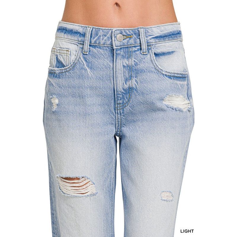 High -Rise Distressed Straight Leg Denim Pants