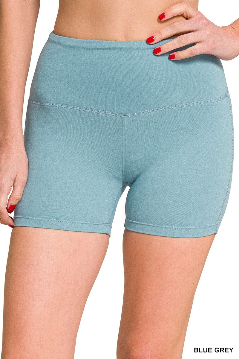 Brushed Microfiber Wide Waistband Biker Shorts