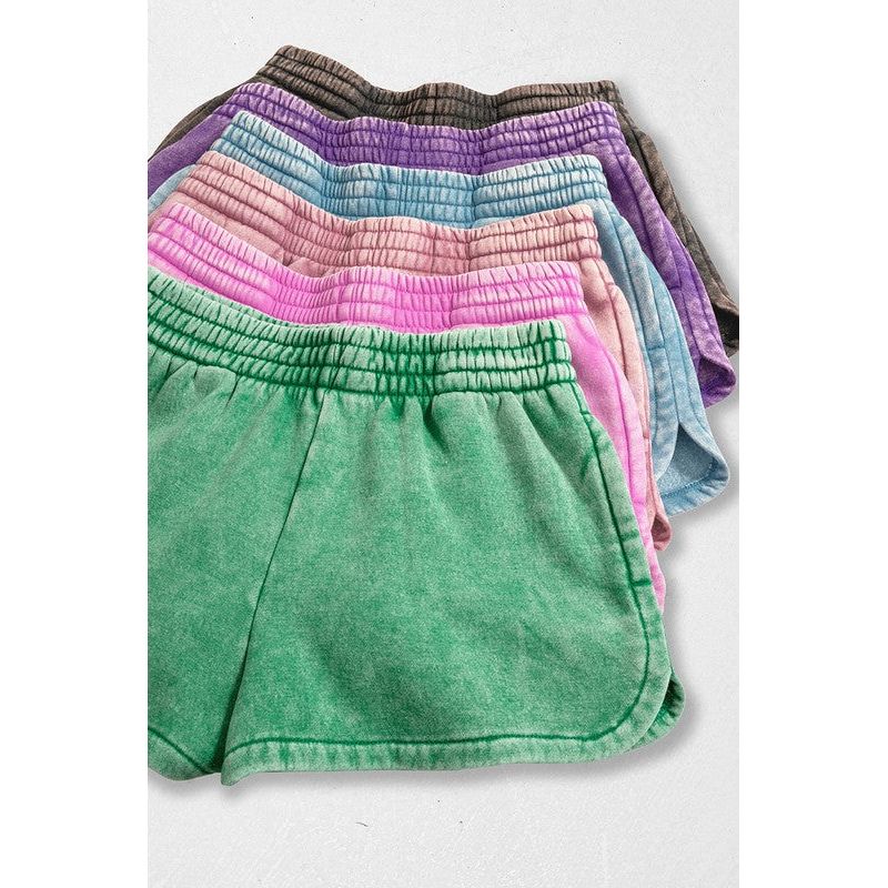 Acid Washed Elastic Waistband Dolphin Shorts