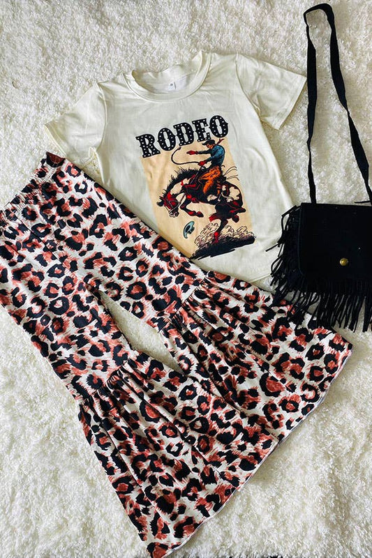 RODEO Riding horse top & leopard bell bottom pants set